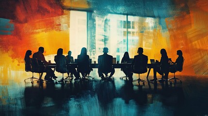Abstract meeting illustration featuring silhouettes in a creative environment