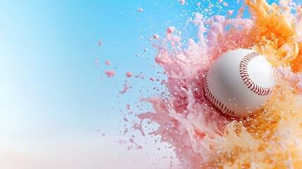 Baseball Surrounded by Abstract Liquid in Colorful Splash