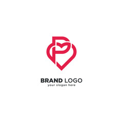 Creative P Letter Heart Logo - Modern Love Branding Symbol.