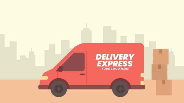 Express Delivery Van Delivering Packages Business Logo & Title Intro
