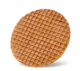 Round waffle close-up on a white. Isolated
