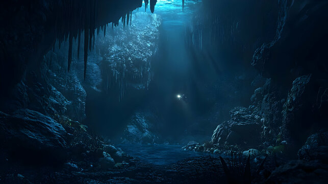 Enthralling Underwater Cave: Exploring a Submerged World