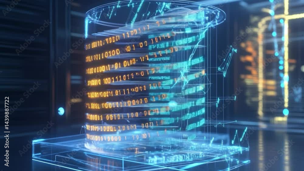 Poster dynamic hologram of data visualization in a modern scientific laboratory setting
