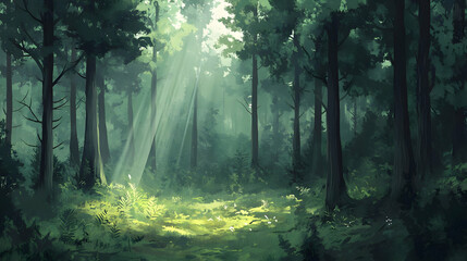 Sunbeams in the Mystical Forest: A Serene Landscape