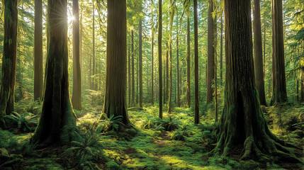 Obraz premium Sunlit Forest Path: A Tranquil Nature Scene