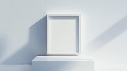 Fototapeta premium Empty white frame on a white pedestal