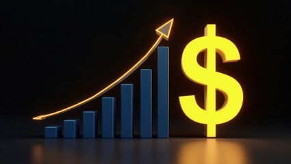 Ascending Financial Growth Illuminated Bar Graph and Dollar Sign Showing Investment Success