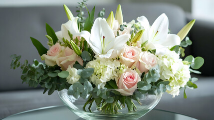 Elegant White Lilies and Pink Roses Flower Arrangement