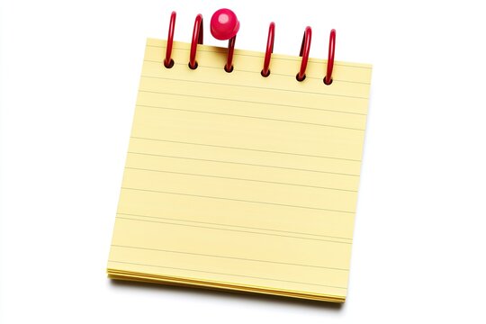 Blank yellow notepad with red spiral binding and a pink pushpin