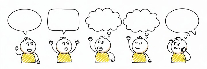 Obraz premium Simple figures with thoughts and speech bubbles