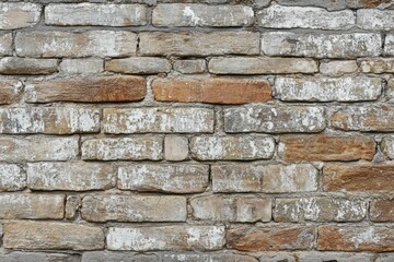Fototapeta premium Weathered brick wall with peeling plaster. Artificial Intelligence image