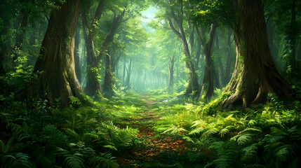Obraz premium Forest Path: A Tranquil Journey Through Lush Greenery