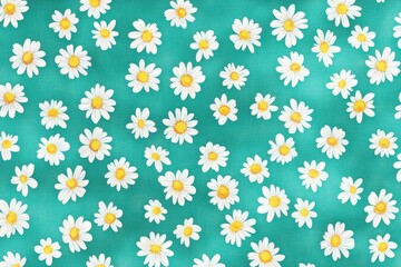 A cheerful pattern of white daisies on a teal background.