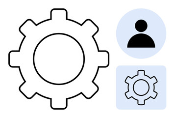 Gear icon and user profile symbol in clean outline design, symbolizing user settings and customization. Ideal for applications, user interface, technology, functionality, service, customization