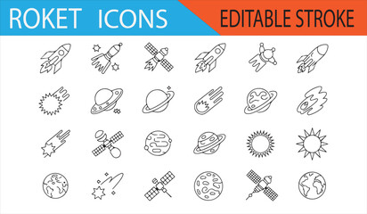 Editable Rocket Icons Set for Science, Space, and Astronomy Use