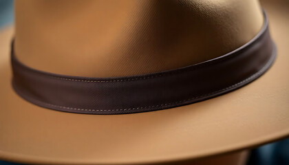 tan hat with a brown ribbon around the brim