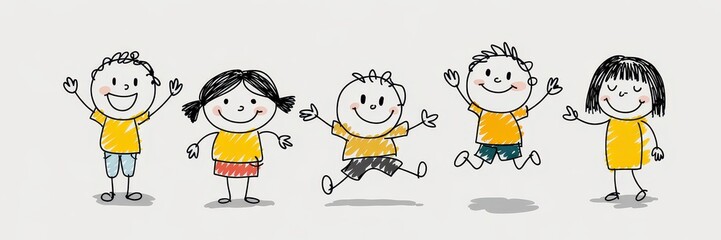 Hand-drawn illustration of happy children playing.