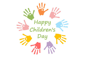 Happy Children's Day. Colorful Baby Handprints Circle with Heart Shapes for Happy Children's Day Celebration. Cute Kids Art Symbol of Love, Joy, Childhood, Care, Diversity and Family Fun