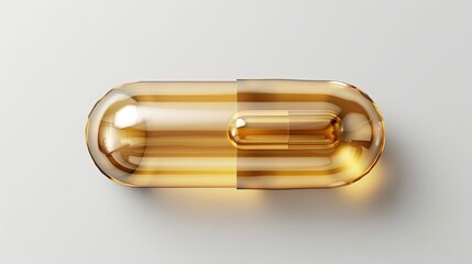 Naklejka premium Golden Soft Gel Capsule Filled with Liquid Supplement on Transparent Background 