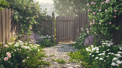 Fototapeta premium Serene Garden Path: A Tranquil Escape