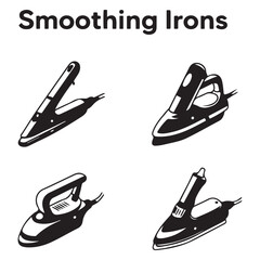 Smoothing-iron icons set. Isometric set of smoothing-iron icons for web design Vector Black silhouettes. with white background