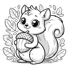 Squirrel Holding Acorn Outlined for Coloring Page Fun © UMMI