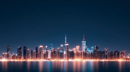 Fototapeta premium City Skyline at Night with Dimming Lights Showcasing Urban Beauty and Tranquility