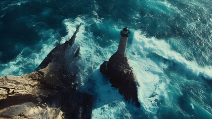 Lighthouse withstanding the power of ocean waves