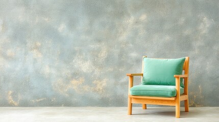 Emerald green velvet armchair with light wood frame and green cushion in front of a wall