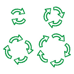 Doodle recycle arrow symbol. Hand-drawn sketch style icon representing eco reuse and recycled resources. Vector illustration for sustainability and environmental design.