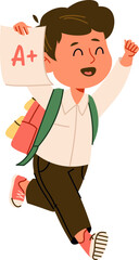 Happy Kid Running With A Grade