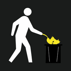Silhouette vector art illustration of throwing garbage in a dustbin