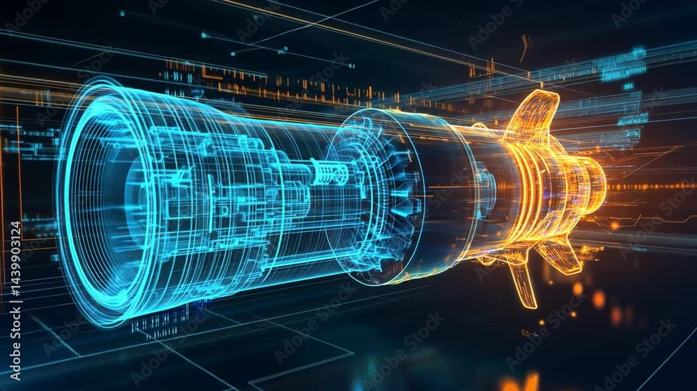 Poster 4k hologram of advanced tech in a lab displaying engine design concepts