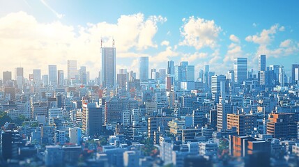 Fototapeta premium A captivating 3d rendered city skyline with hyper-realistic details beneath a clear blue sky