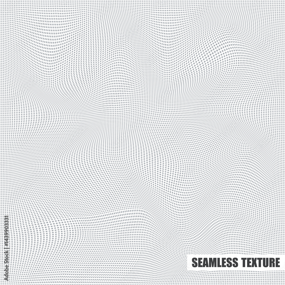 Fototapete Vector seamless geometric dotted wavy curve pattern. White and gray abstract digital technology endless background. Deform minimal print with small points. Detail material texture