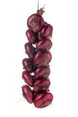 Bunch of sweet purple red flat onion isolated on white background.