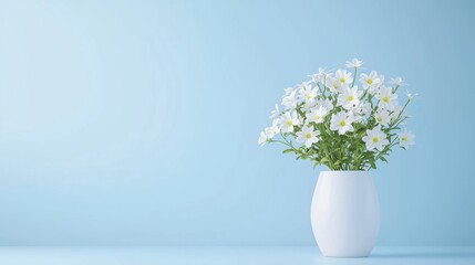 Naklejka premium Vase with white flowers on blue background featuring mothers day banner in thailand with jasmine decoration