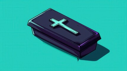 Mourning imagery, black coffin with cross, raster style, flat design illustration