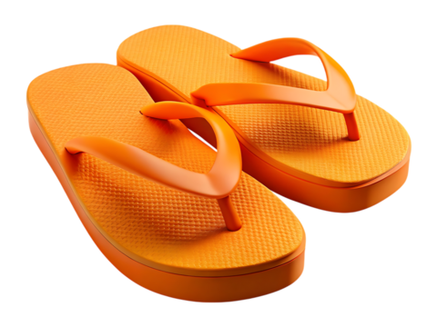 Pair of orange flip flops isolated on white background