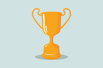 Shiny golden trophy vector on blue sky background as winner or business award concept.