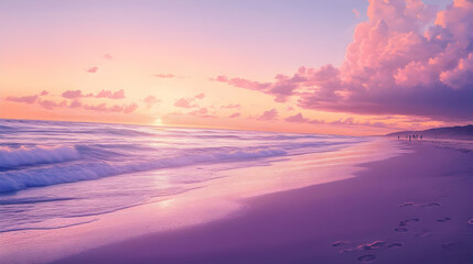 Obraz premium Pink Sunset over Serene Beach: Romantic Coastal Landscape