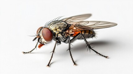 Fototapeta premium Close-Up Housefly Insect Isolated on White Background for Macro Photography Enthusiasts