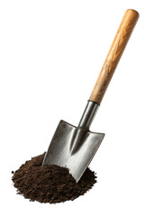 Gardening shovel with pile of soil.