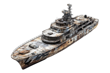 Vintage naval battleship image isolated on white background ideal for educational and historical designs