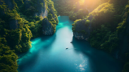 Obraz premium Secluded Tropical Lagoon: An Aerial View of Paradise