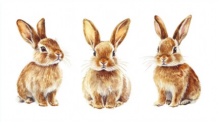 Obraz premium Set of Three Beautiful Watercolor Paintings of a Brown Bird