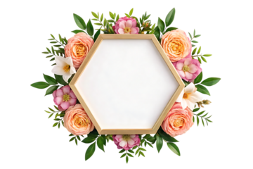 Floral frame with peach roses and greenery