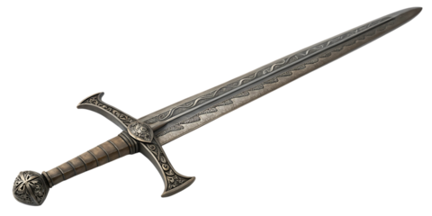 Ornate medieval sword isolated on a white background