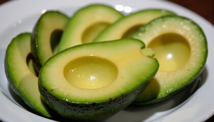 Fresh avocado slices on white plate, healthy eating concept
