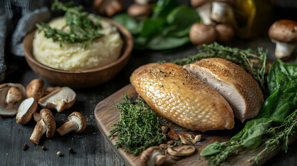Roasted Chicken with Thyme Garlic and Mushrooms